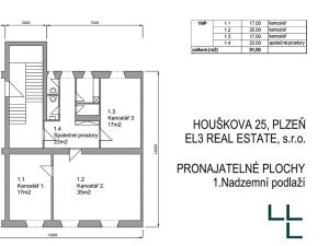 Pronájem kanceláře, Plzeň, Houškova, 91 m2