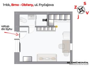 Pronájem bytu 1+kk, Brno - Obřany, Fryčajova, 19 m2