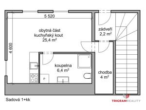 Pronájem bytu 1+kk, Sadová, 38 m2