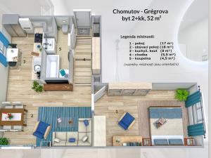 Pronájem bytu 2+kk, Chomutov, Grégrova, 49 m2