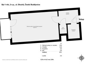 Pronájem bytu 1+kk, České Budějovice, Dlouhá, 37 m2