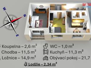 Pronájem bytu 2+1, Kolín - Kolín III, Čechovy sady, 63 m2