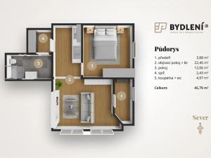 Pronájem bytu 2+kk, Teplice, Benešovo náměstí, 45 m2
