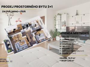 Prodej bytu 3+1, Brno - Líšeň, Zikova, 76 m2