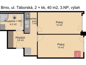 Prodej bytu 2+kk, Brno, Táborská, 40 m2