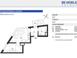 Pronájem bytu 2+kk, Praha - Košíře, Starokošířská, 43 m2