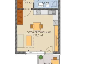 Prodej bytu 1+kk, Praha - Hlubočepy, Baarové, 33 m2