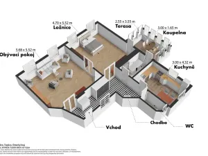 Pronájem bytu 2+1, Teplice, Čs. dobrovolců, 84 m2