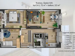Pronájem bytu 3+1, Trutnov - Horní Staré Město, Úpská, 72 m2