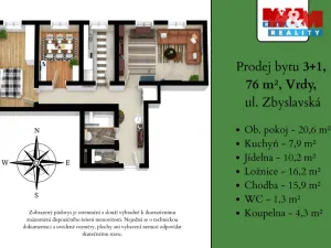 Prodej bytu 3+1, Vrdy - Dolní Bučice, Zbyslavská, 76 m2