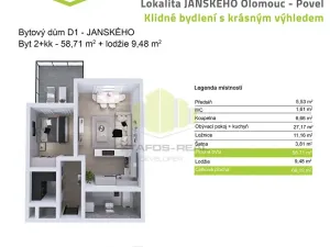 Pronájem bytu 2+kk, Olomouc, Janského, 59 m2