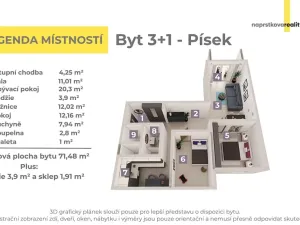 Prodej bytu 3+1, Písek, Vinařického, 71 m2