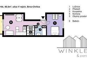 Pronájem bytu 2+kk, Brno, V rejích, 49 m2