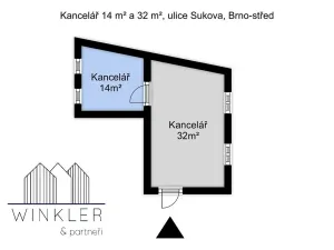 Pronájem kanceláře, Brno, Sukova, 46 m2