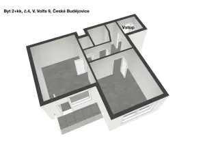 Pronájem bytu 2+kk, České Budějovice, V. Volfa, 44 m2
