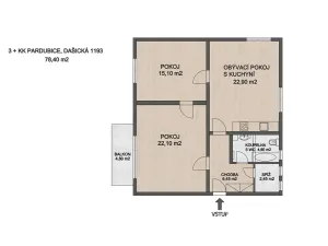 Pronájem bytu 3+kk, Pardubice, Ke Kamenci, 79 m2