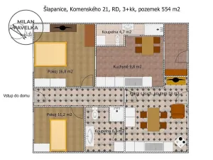 Prodej rodinného domu, Šlapanice, Komenského, 69 m2