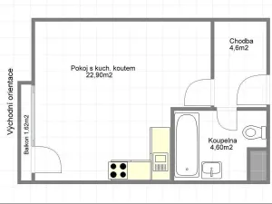 Pronájem bytu 1+kk, Praha - Malešice, Počernická, 34 m2