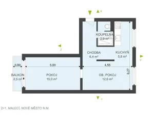 Pronájem bytu 2+1, Nové Město nad Metují, Malecí, 45 m2