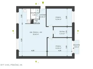 Pronájem bytu 3+kk, Hradec Králové, Písečná, 67 m2