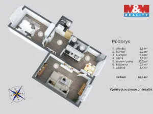 Prodej bytu 2+1, Ústí nad Labem - Krásné Březno, U Pivovarské zahrady, 65 m2