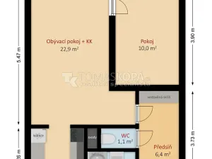 Pronájem bytu 2+kk, Praha - Bohnice, Poznaňská, 44 m2