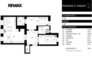 Prodej bytu 3+kk, Praha - Karlín, Peckova, 116 m2