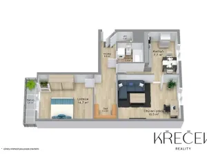 Pronájem bytu 2+1, Třebíč, Modřínová, 50 m2