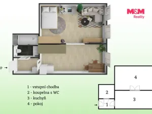 Pronájem bytu 1+1, Praha - Smíchov, Vltavská, 40 m2