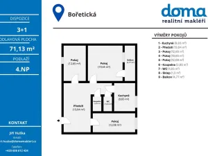 Prodej bytu 3+1, Brno, Bořetická, 71 m2