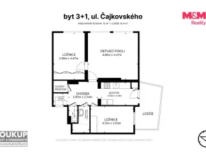 Prodej bytu 3+1, Hradec Králové, Čajkovského, 85 m2
