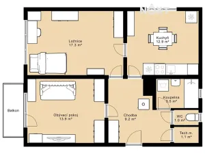 Prodej bytu 2+1, Křemže, U Rybníka, 58 m2