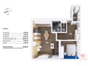 Pronájem bytu 2+kk, Praha - Michle, Podle Kačerova, 43 m2