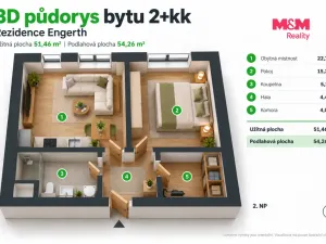 Pronájem bytu 2+kk, Kladno, Engerth, 51 m2