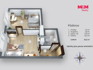 Pronájem bytu 1+1, Ústí nad Labem - Severní Terasa, Šípková, 33 m2