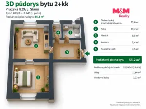 Prodej bytu 2+kk, Slaný, Pražská, 55 m2
