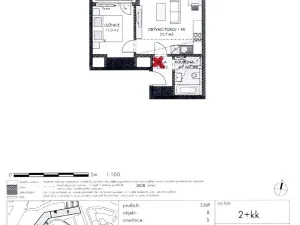 Pronájem bytu 2+kk, Praha - Holešovice, Jankovcova, 44 m2