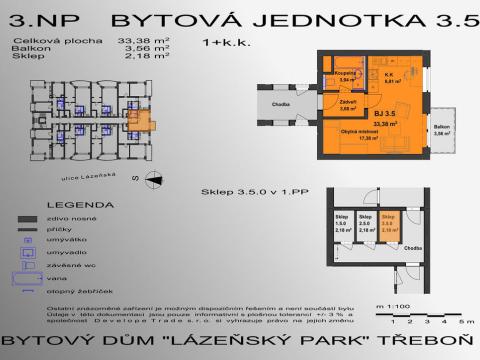 Prodej bytu 1+kk, Třeboň - Třeboň II, Lázeňská, 33 m2