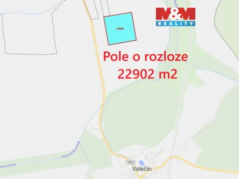 Prodej pole, Velečín, 22902 m2