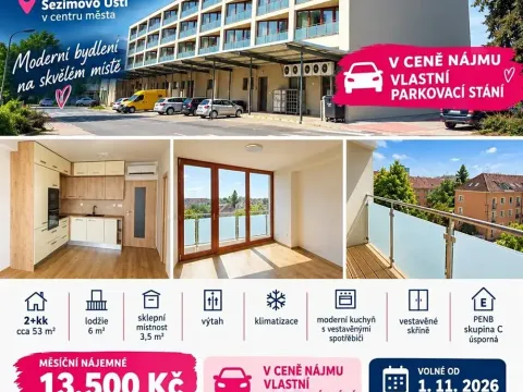 Pronájem bytu 2+kk, Sezimovo Ústí, náměstí Tomáše Bati, 53 m2